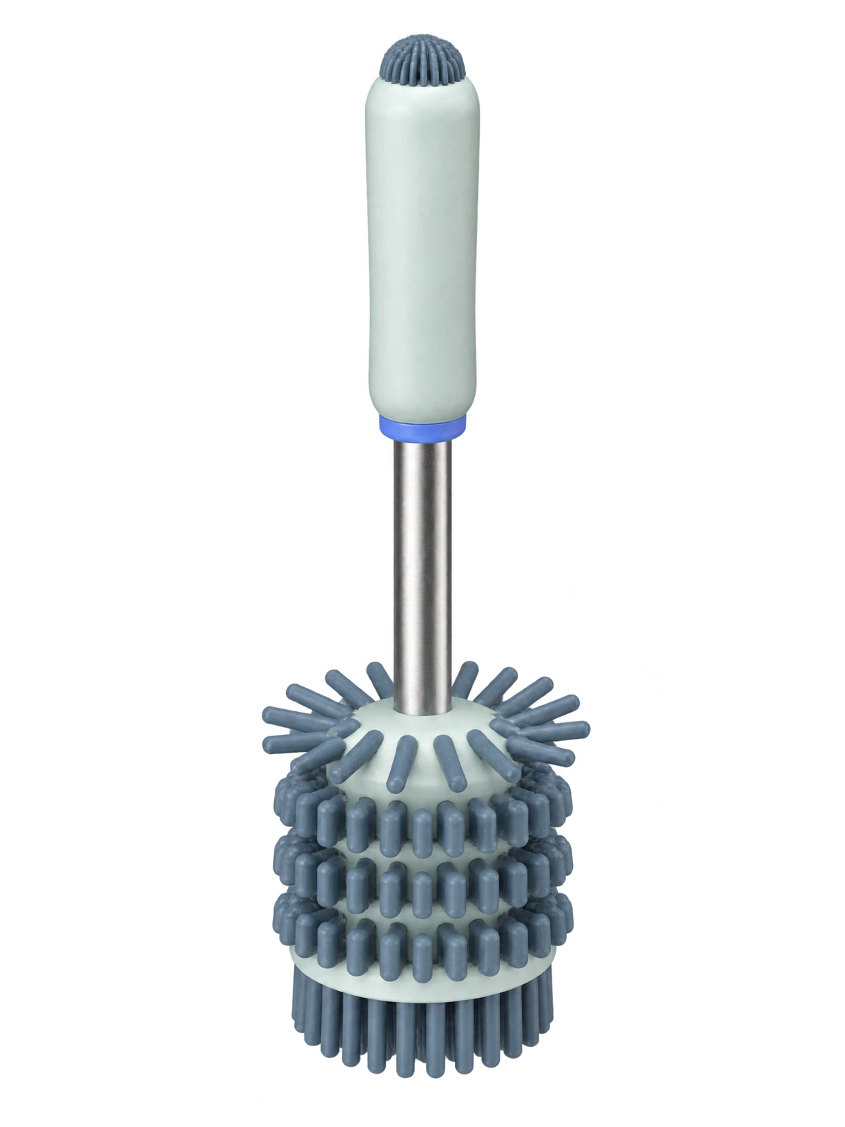 Illustrative proposed all-angle bottle brush: sidewall bristle barrel, upper halo, lower skirt and detail dome.