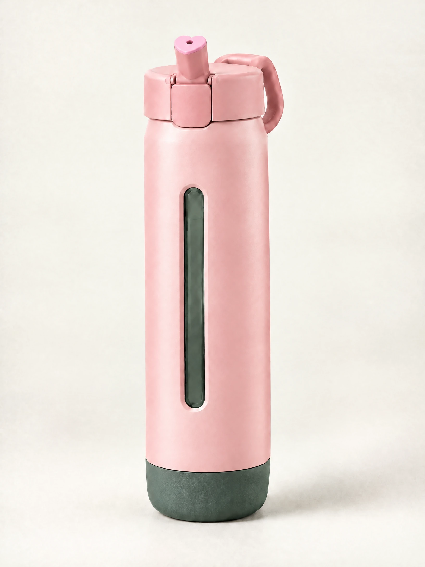Illustrative Petal Pink GULPR bottle with heart-profile mouthpiece and one round drinking opening